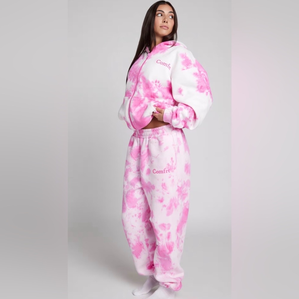 Pink and White Tie-Dye Hoodie & Pant Set